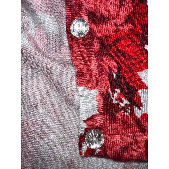 Quacker Factory Sweater Cardigan Womens Medium Christmas Floral Gem Buttons Rose - Picture 4 of 10